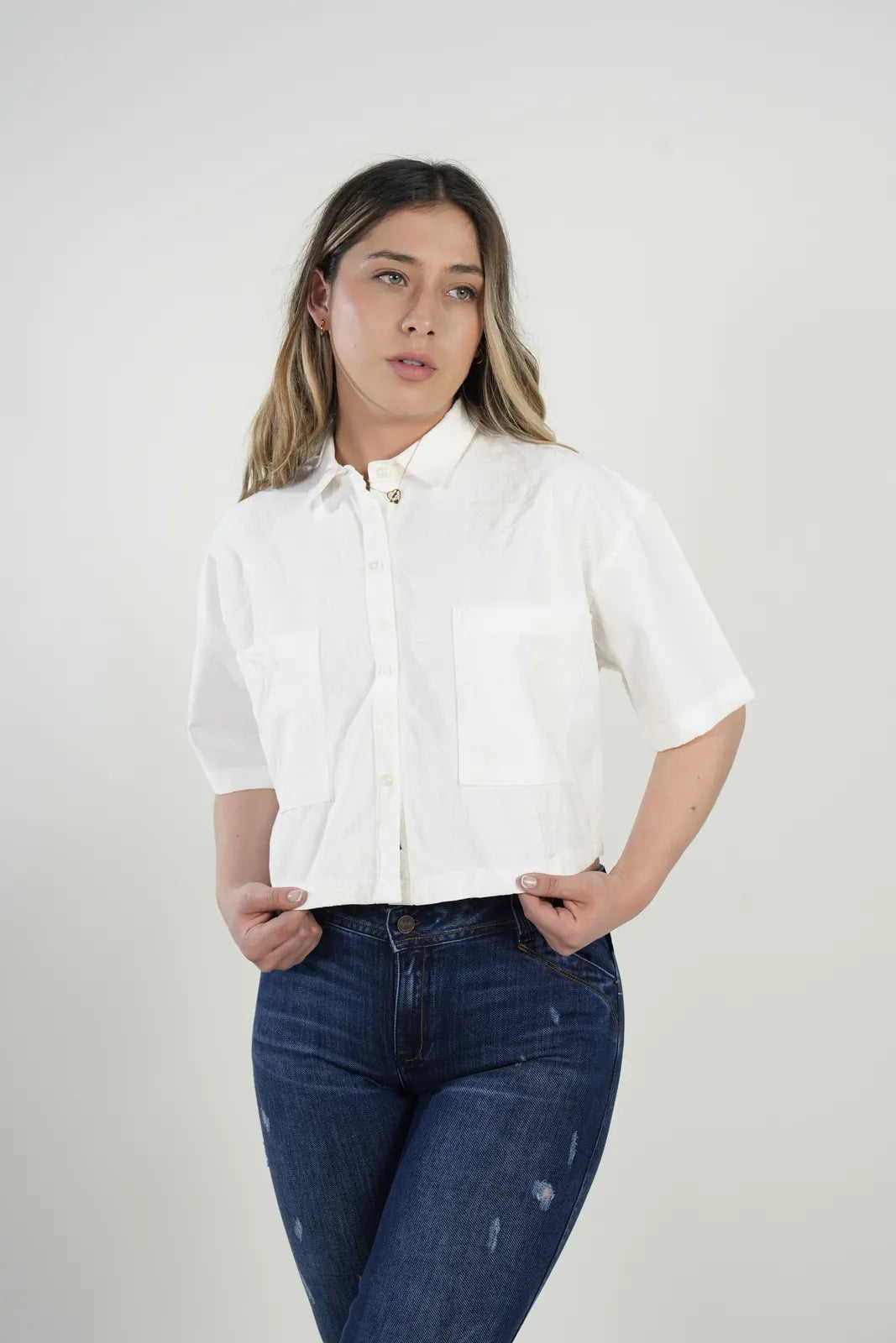 Camisa Linen Crop Blanca
