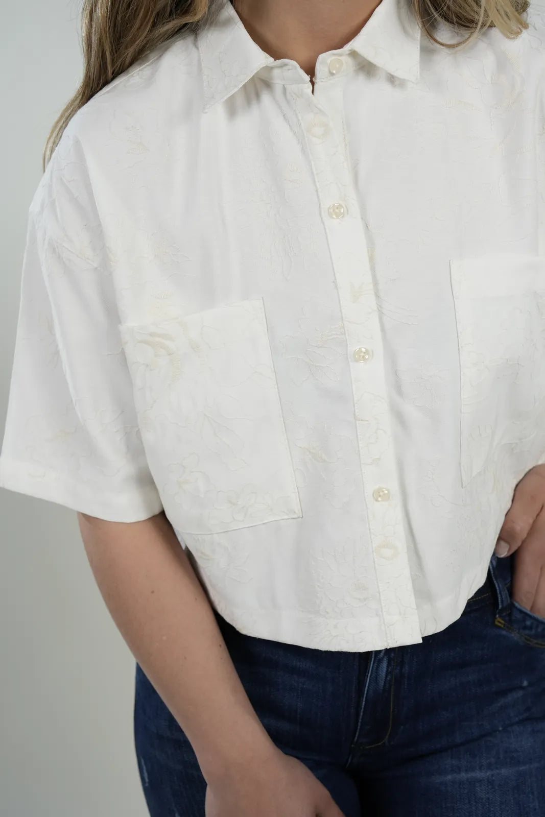 Camisa Linen Crop Blanca