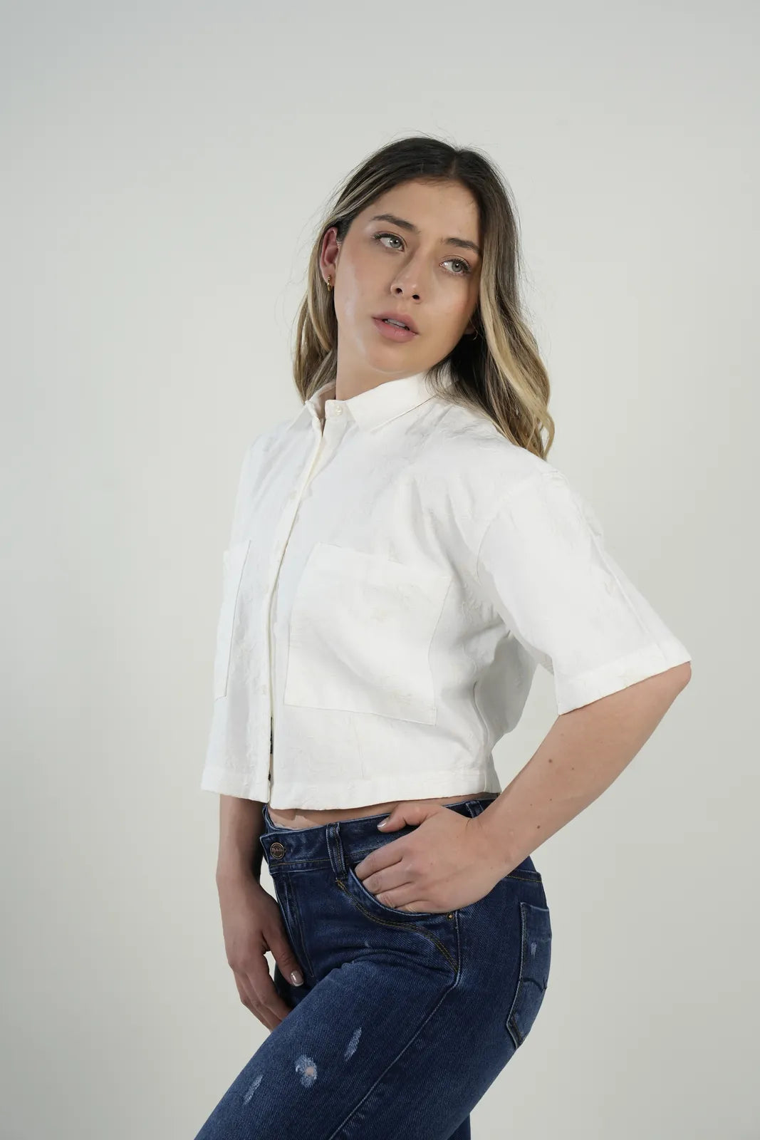 Camisa Linen Crop Blanca