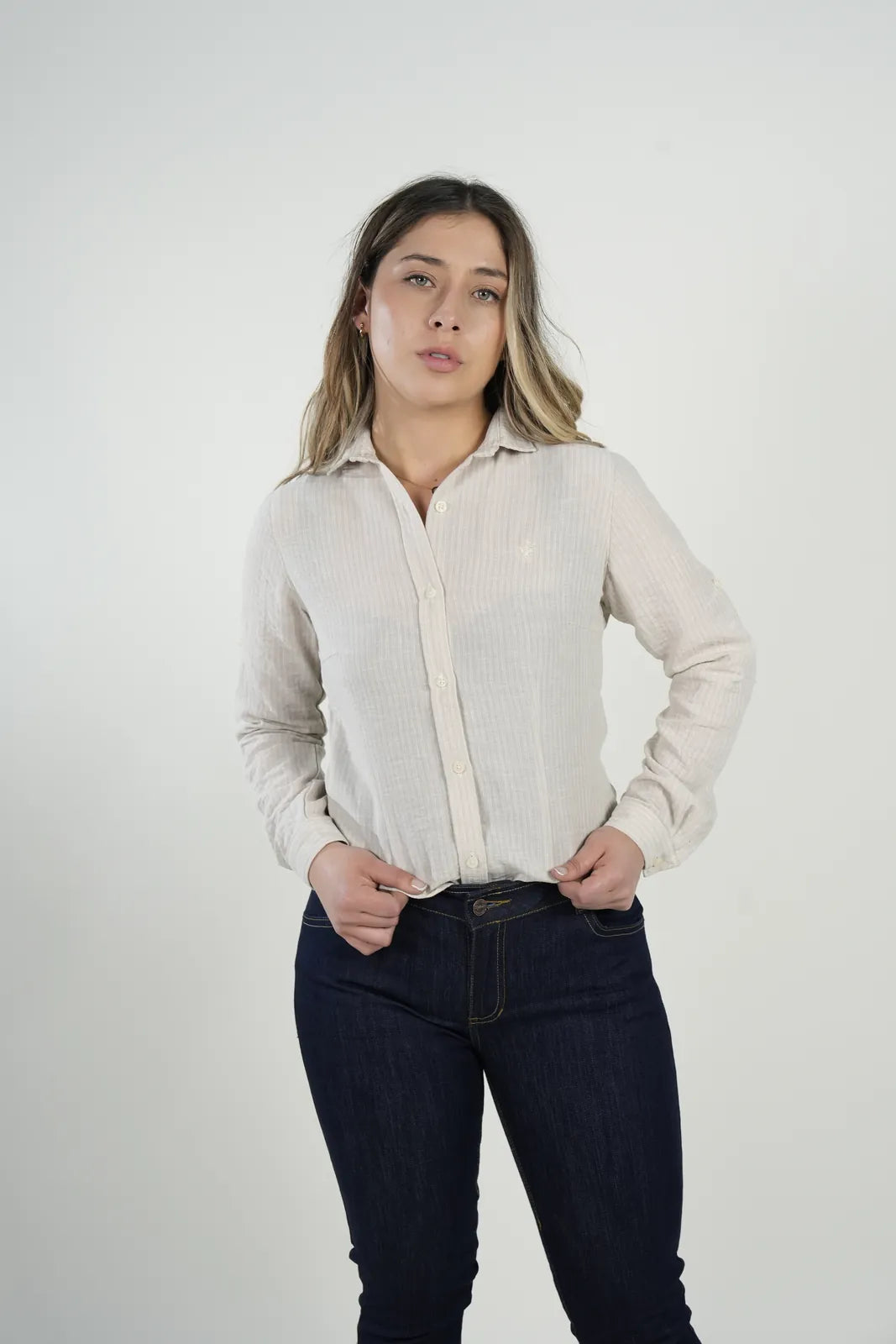 Camisa lino light beige