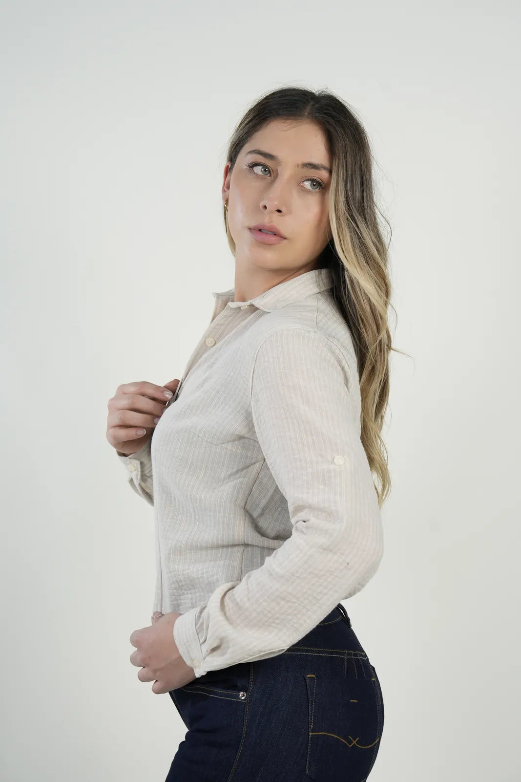 Camisa lino light beige