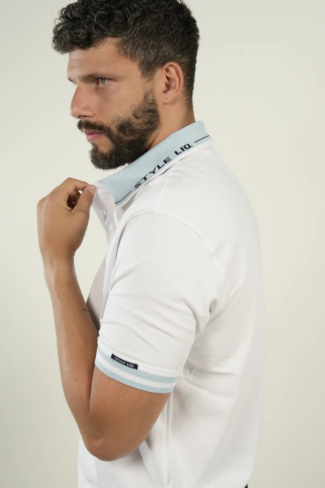 Polo White Blue Accent