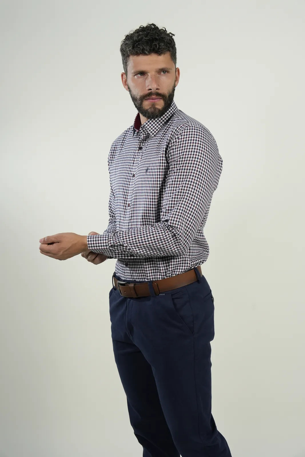 Camisa Burgundy Microcheck
