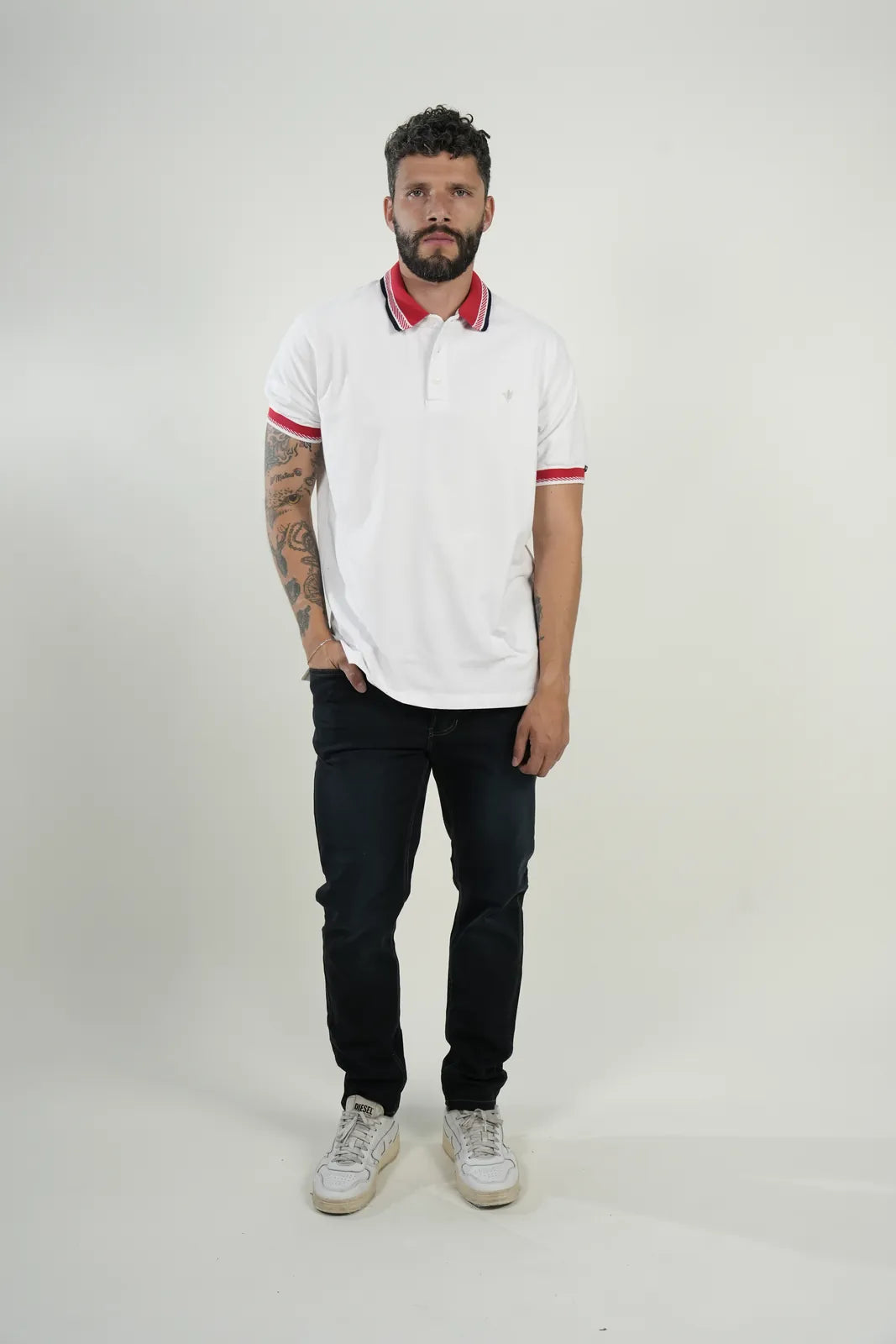 Polo White Red Trim