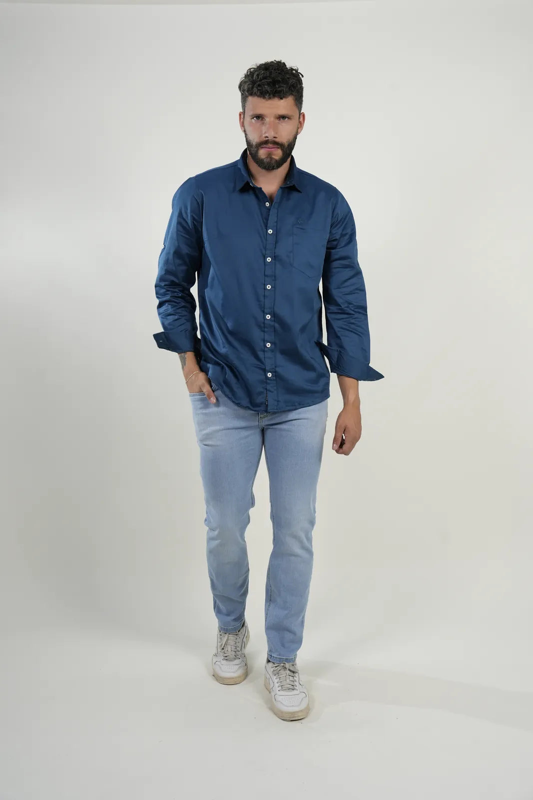 Camisa Deep Blue Satin