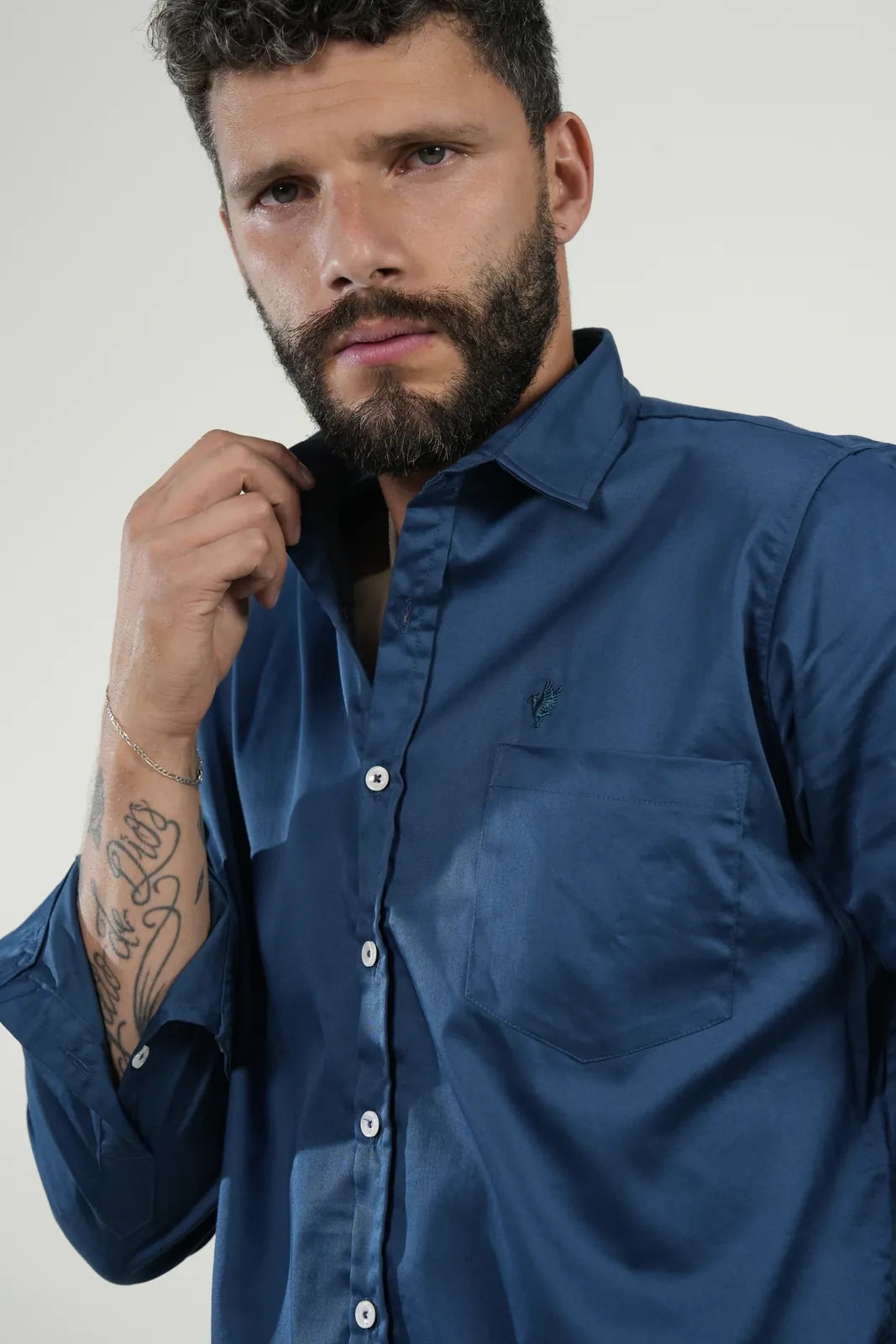 Camisa Deep Blue Satin