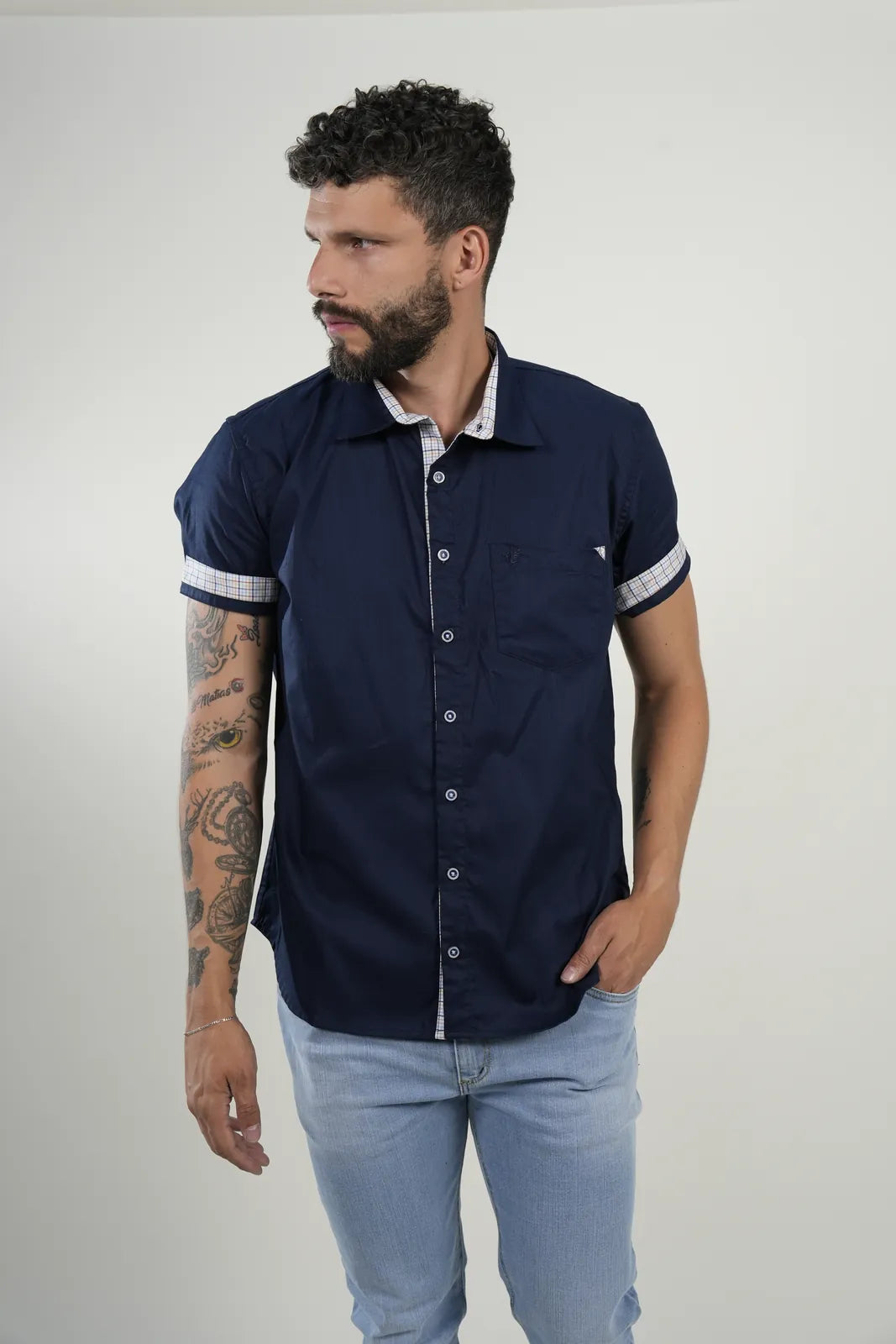 Camisa Navy Check Trim