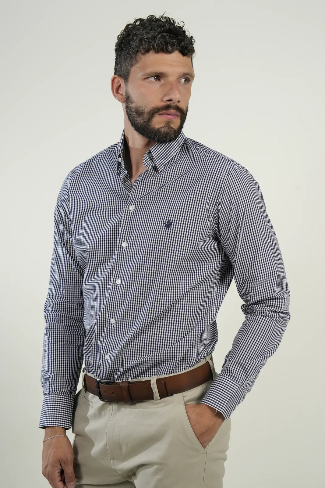 Camisa Navy Microcheck