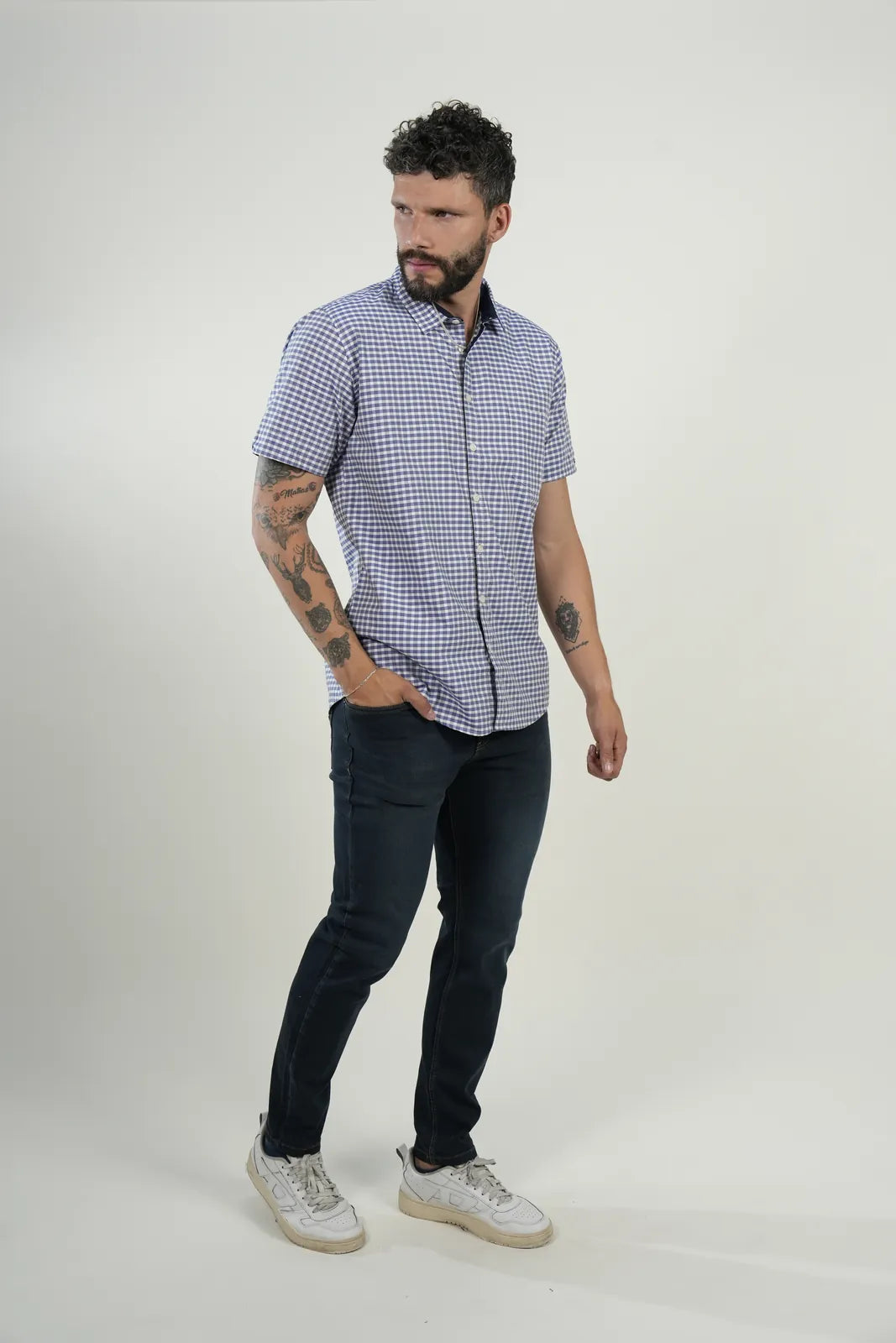 Camisa Navy Gingham Short Sleeve