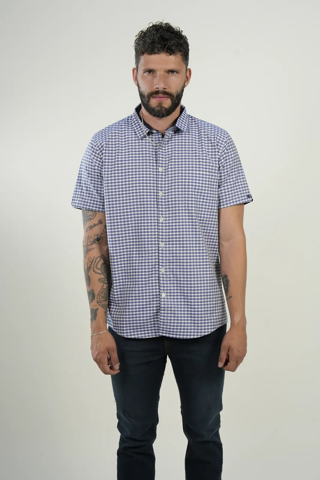 Camisa Navy Gingham Short Sleeve