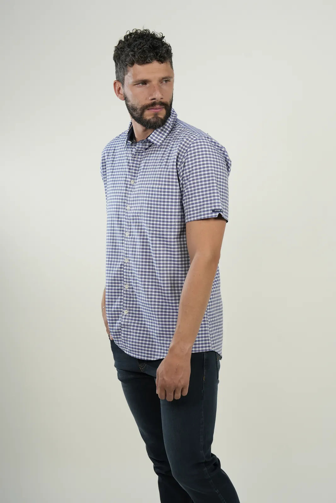 Camisa Navy Gingham Short Sleeve