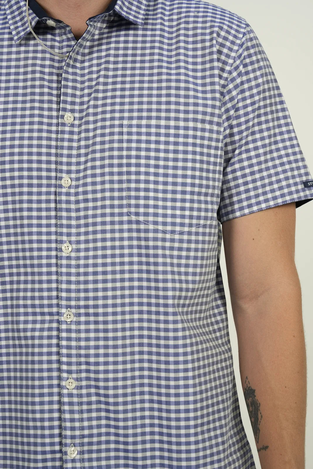 Camisa Navy Gingham Short Sleeve
