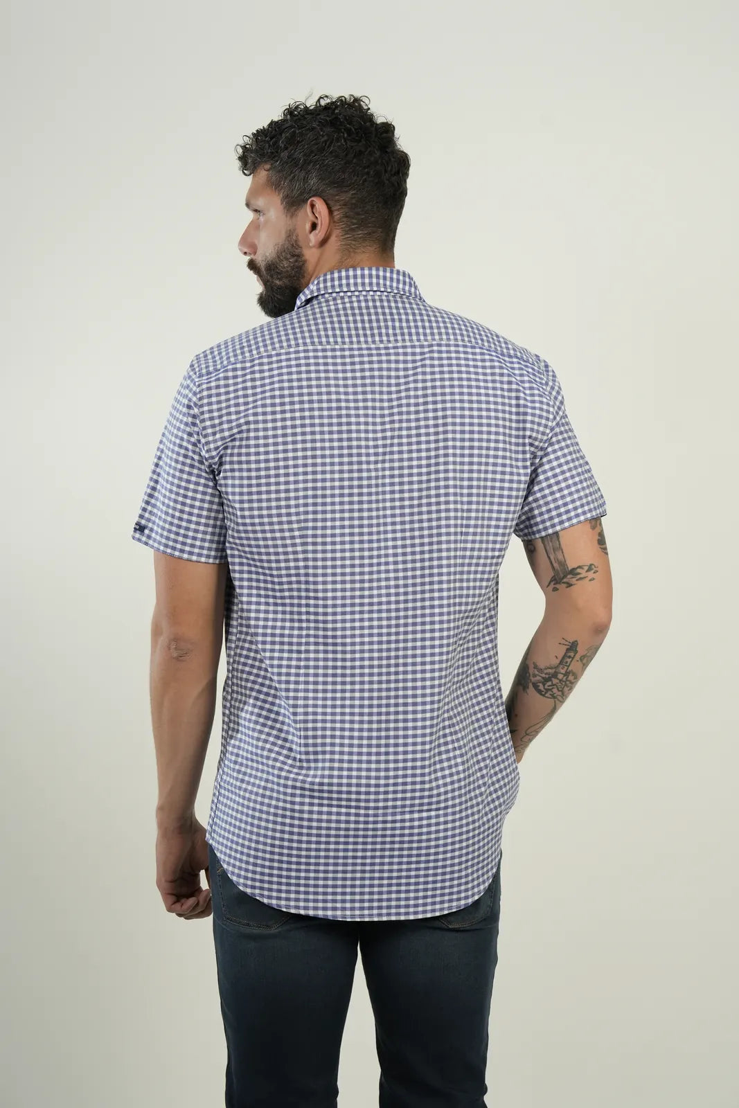 Camisa Navy Gingham Short Sleeve