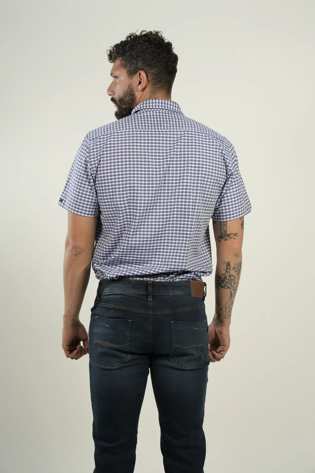 Camisa Navy Gingham Short Sleeve