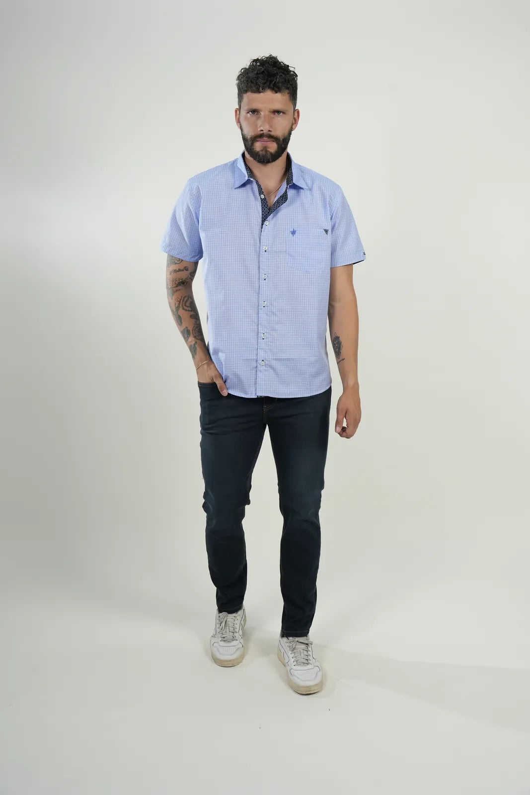 Camisa Blue Microcheck Short Sleeve