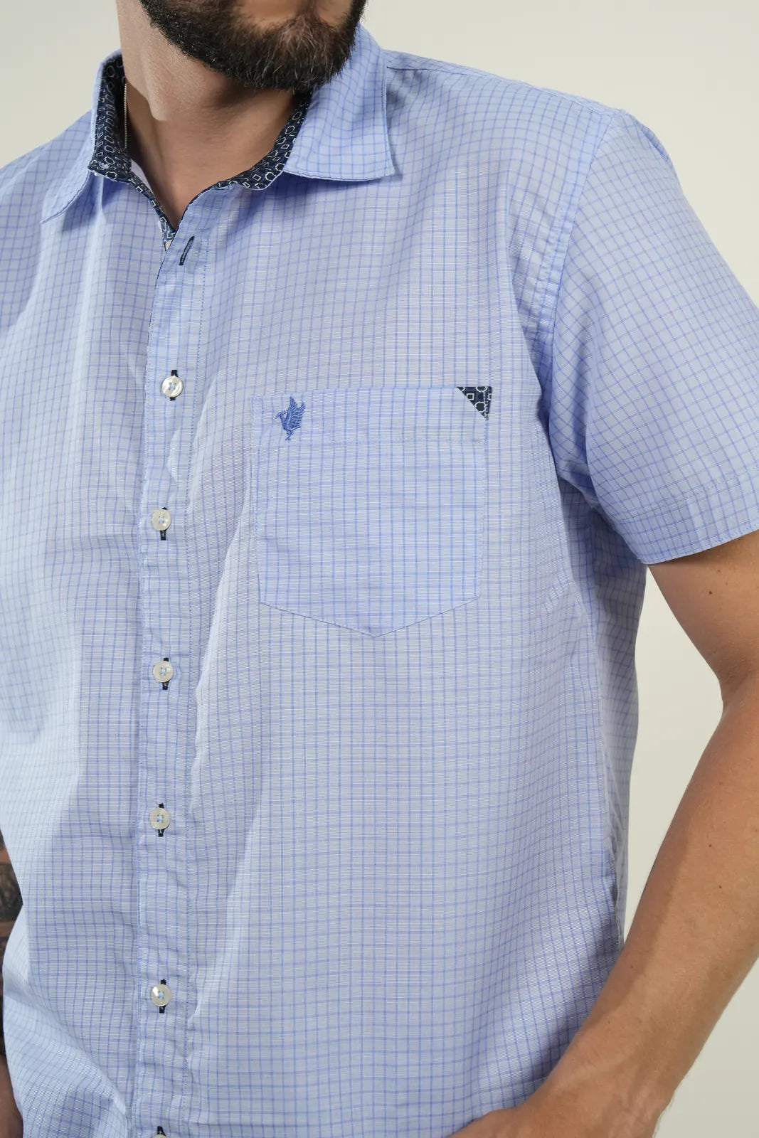 Camisa Blue Microcheck Short Sleeve