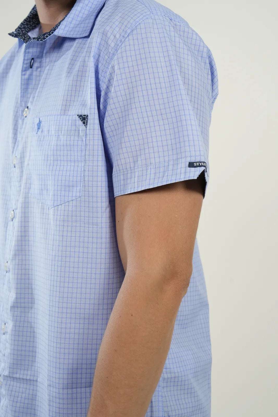 Camisa Blue Microcheck Short Sleeve