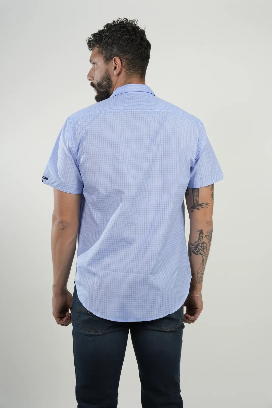 Camisa Blue Microcheck Short Sleeve