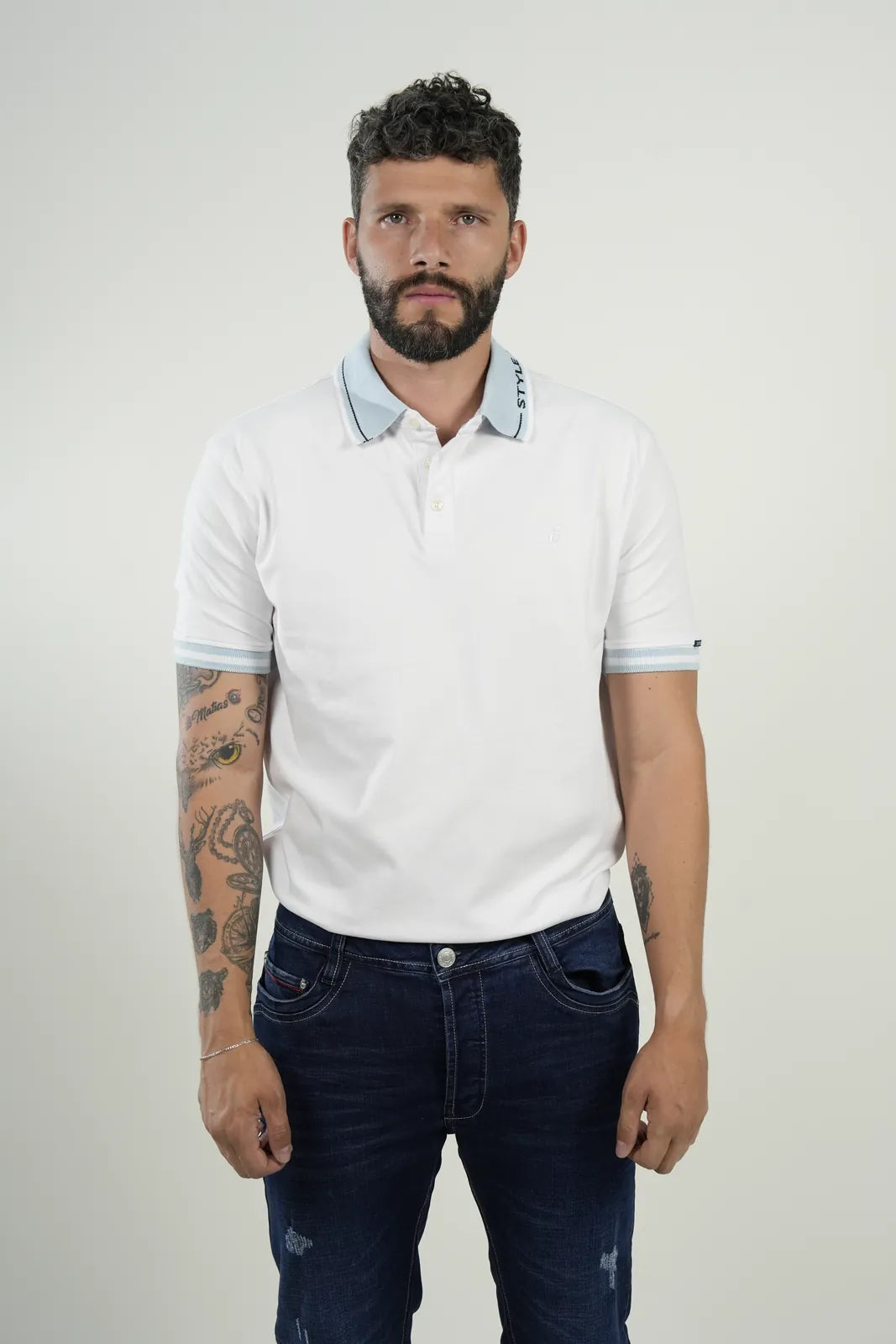 Polo White Blue Accent