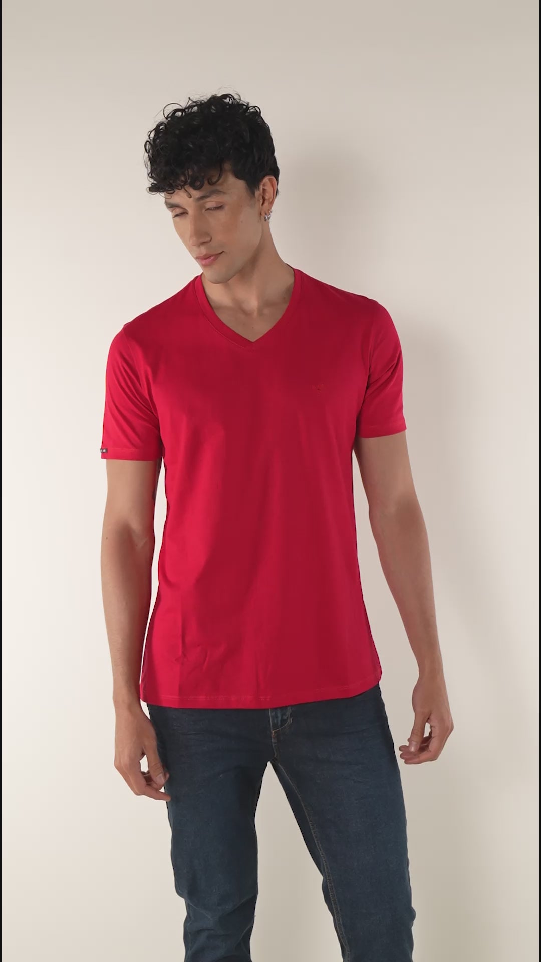 Camiseta básica para hombre manga corta cuello V