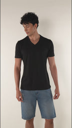 Camiseta básica para hombre manga corta cuello V