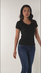 Camiseta básica de mujer manga corta cuello V