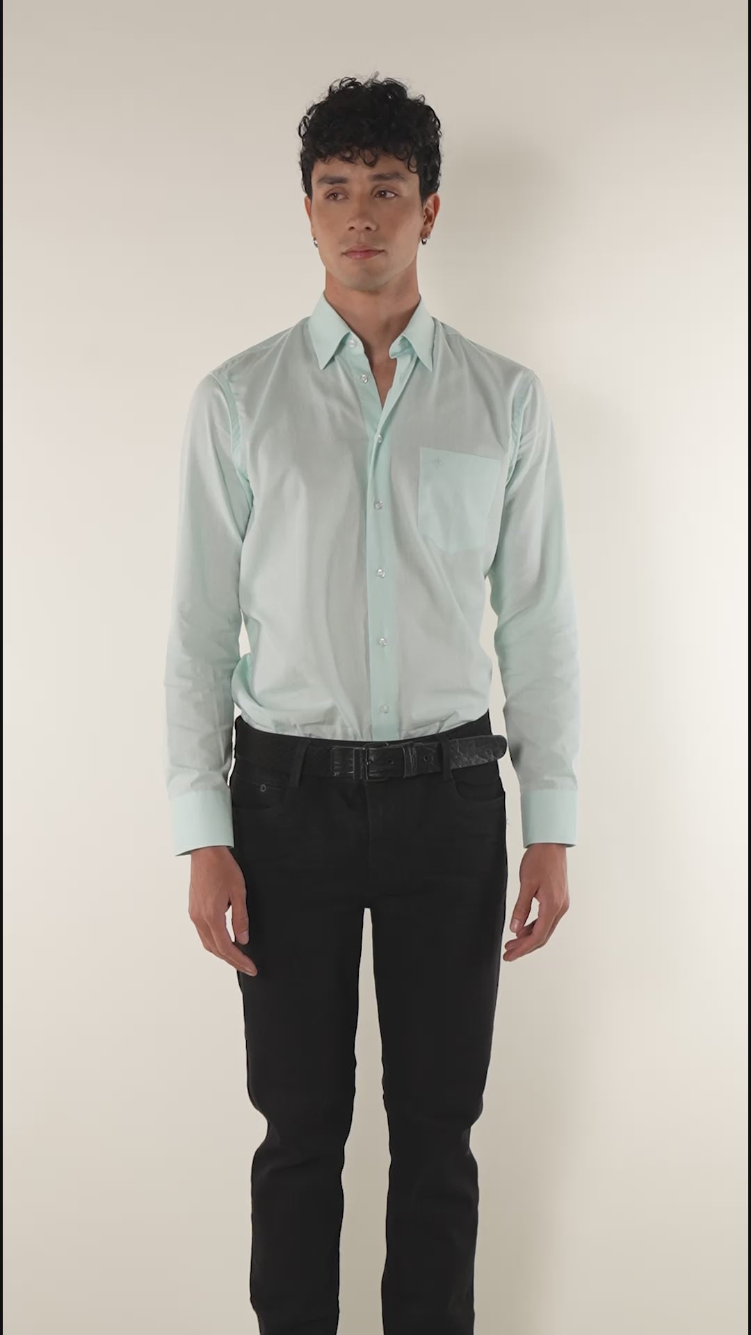 Camisa para hombre manga larga color verde agua marina caprivel